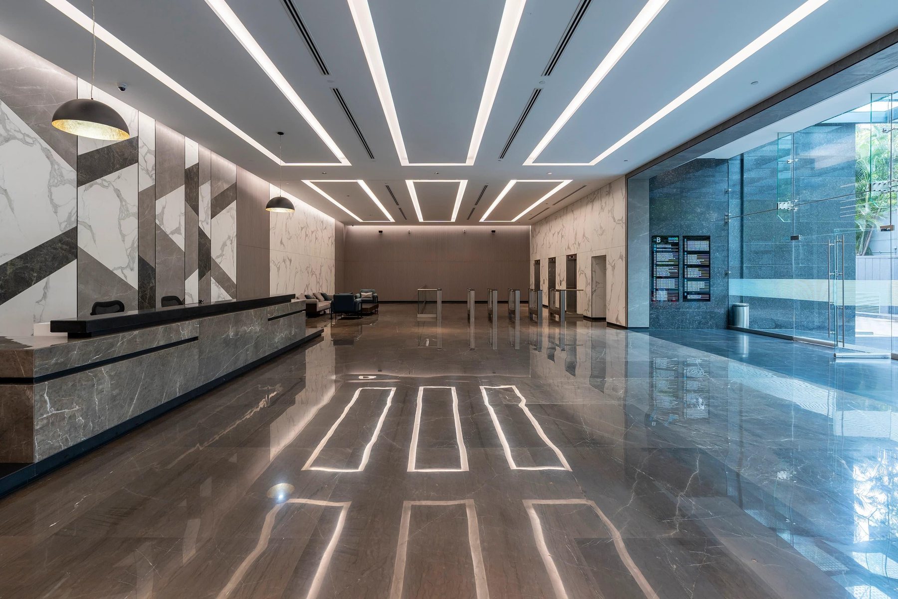 Commercial lobby interior designed by Vertex Design Build