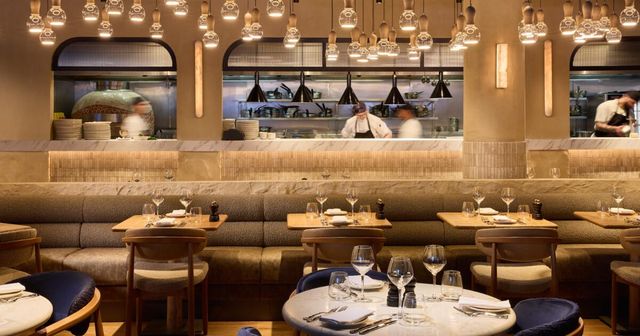Restaurant with pendant lighting